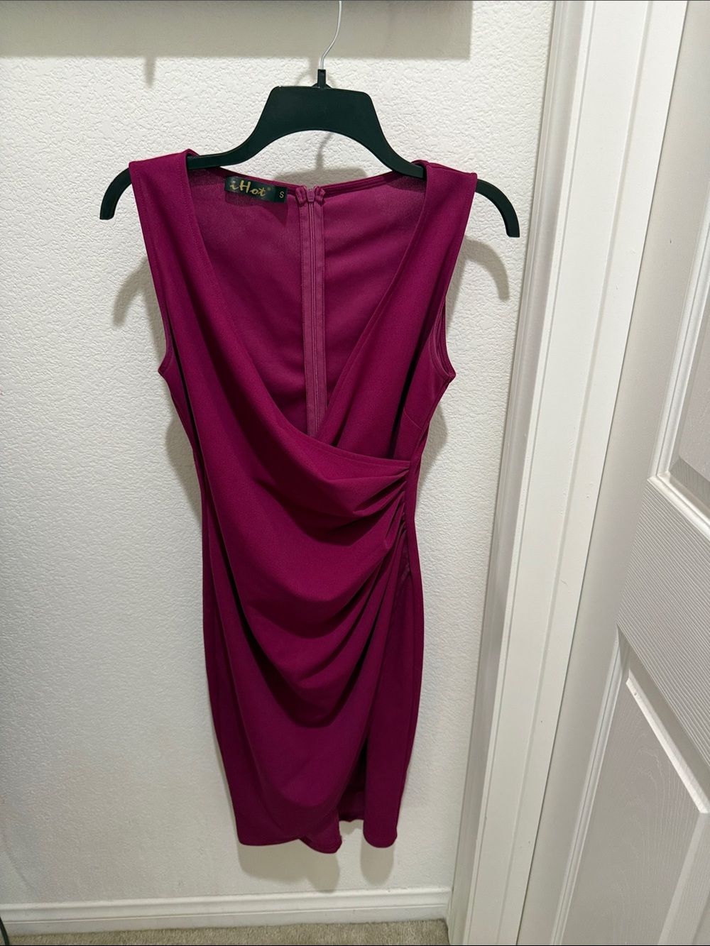 Sleeveless Draped Midi Dress in Deep Magenta
